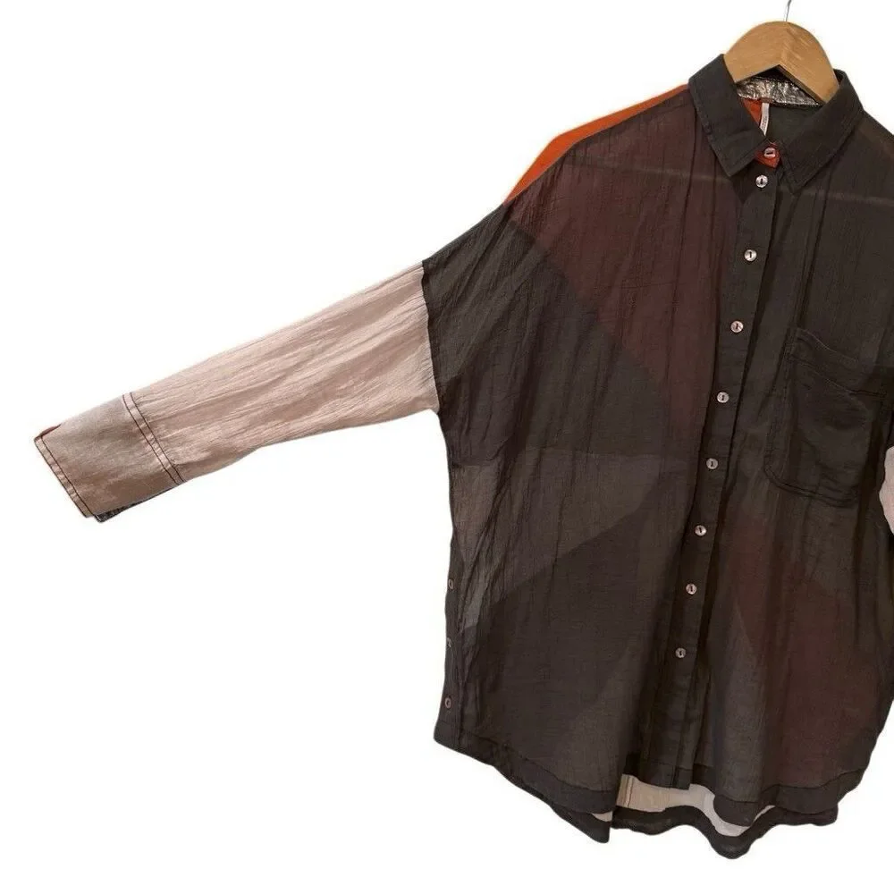 Free People Rainbow Rays Button Up Shirt Size XS Oversized Tunic Boho
